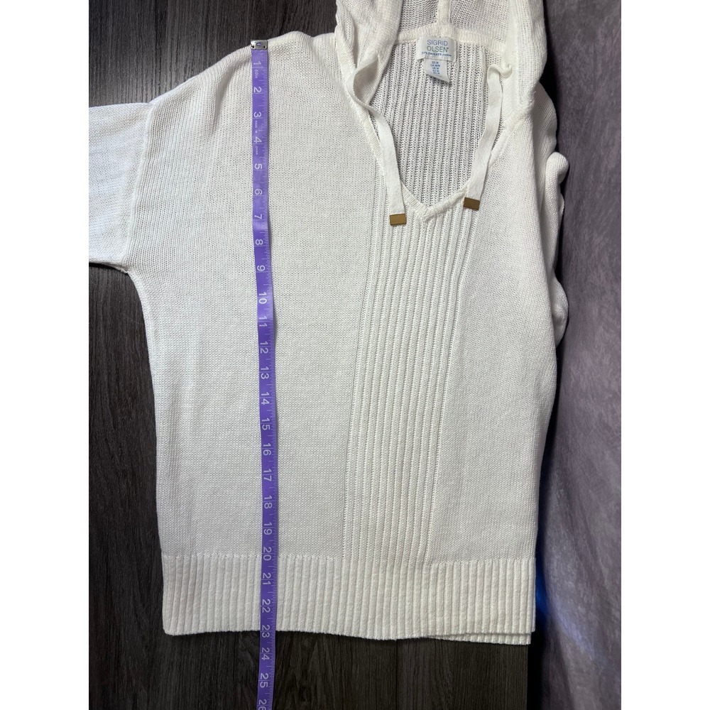 Sigrid Olsen Linen Cotton Knit Hoodie Sweater White Women's Size Medium Coastal - Picture 8 of 8
